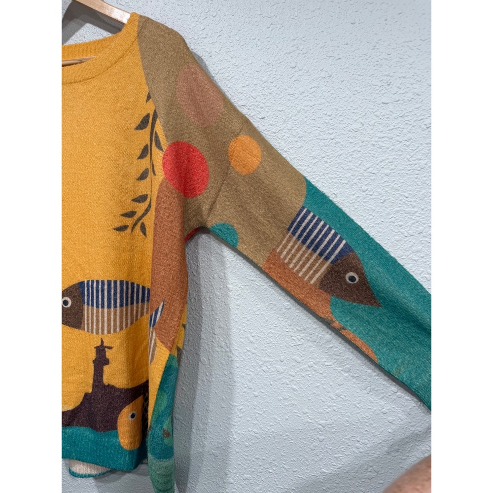 Oversized Graphic Wool Blend Sweater XL Fish Nature Art To Wear Eclectic Artsy - Picture 5 of 14